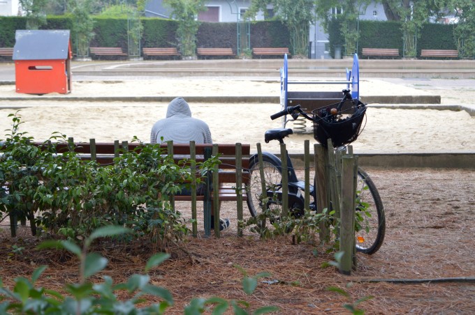 The guy at the park on a rainy day