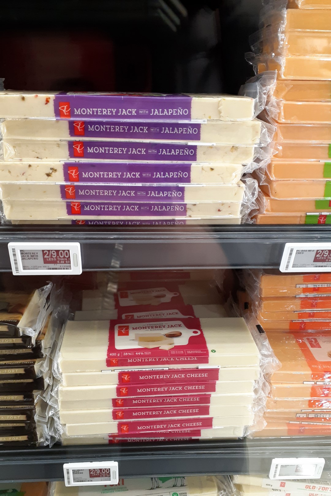 Cheese in a Canadian supermarket, Ottawa, November 2022
