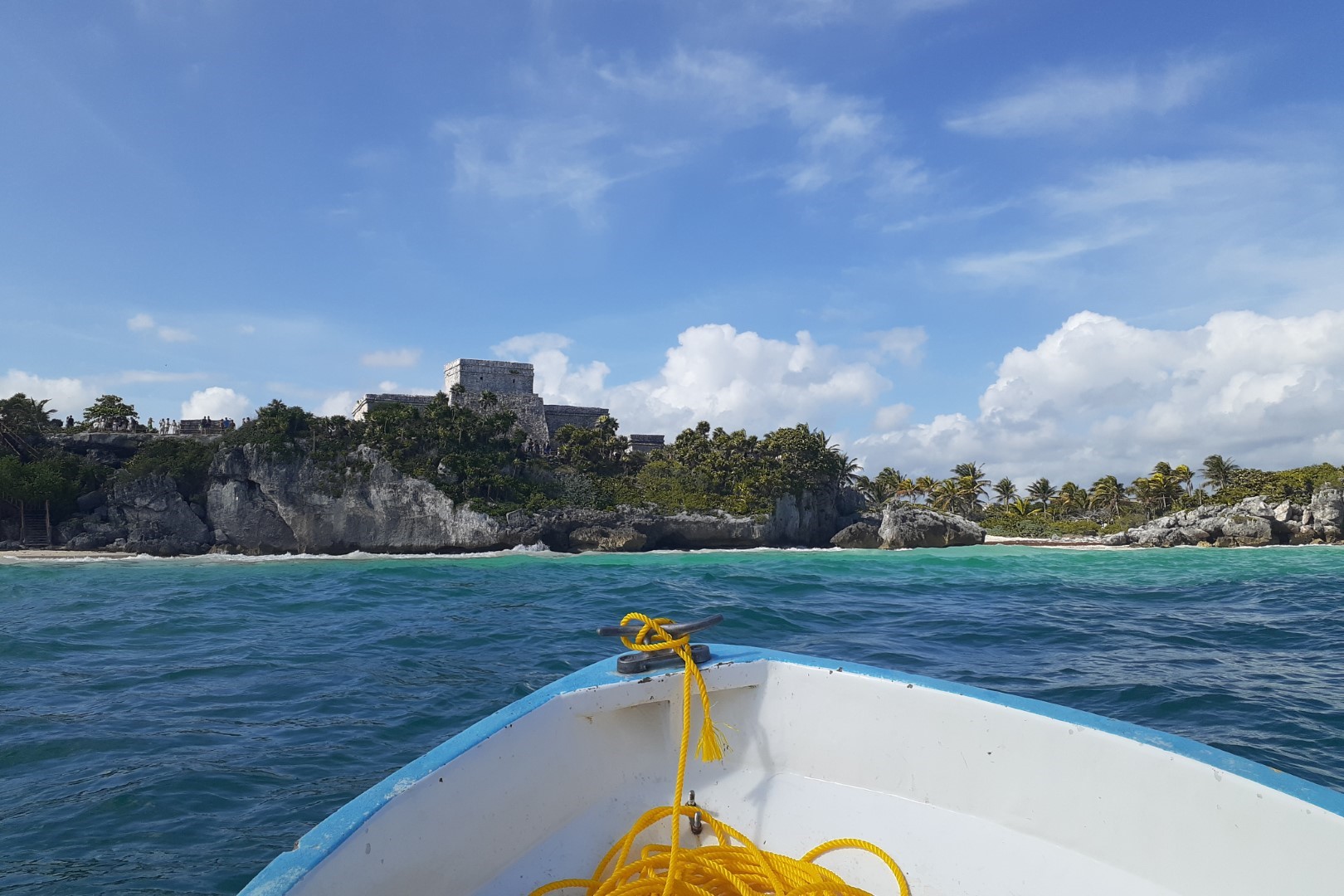 Tulum ruins from the boat, Snorkelling trip, Playa Pescadores, Tulum, Quintana Roo