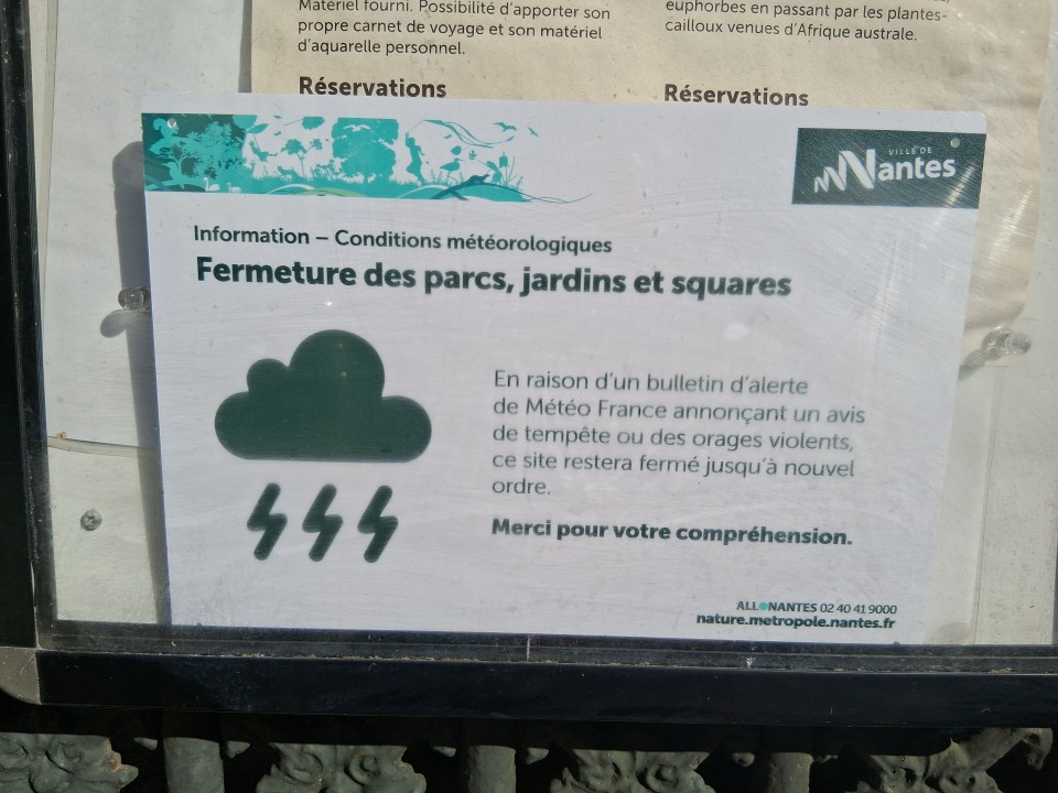 Jardin des Plantes, closed because of stormy weather, Rue Stanislas Baudry, 44000 Nantes, France