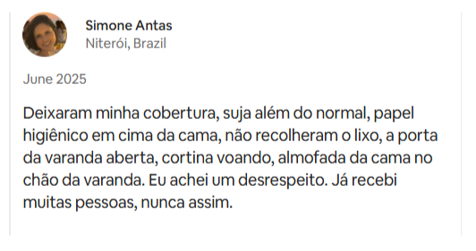 Review left to another Airbnb guest by the Cabo Frio apartment owner