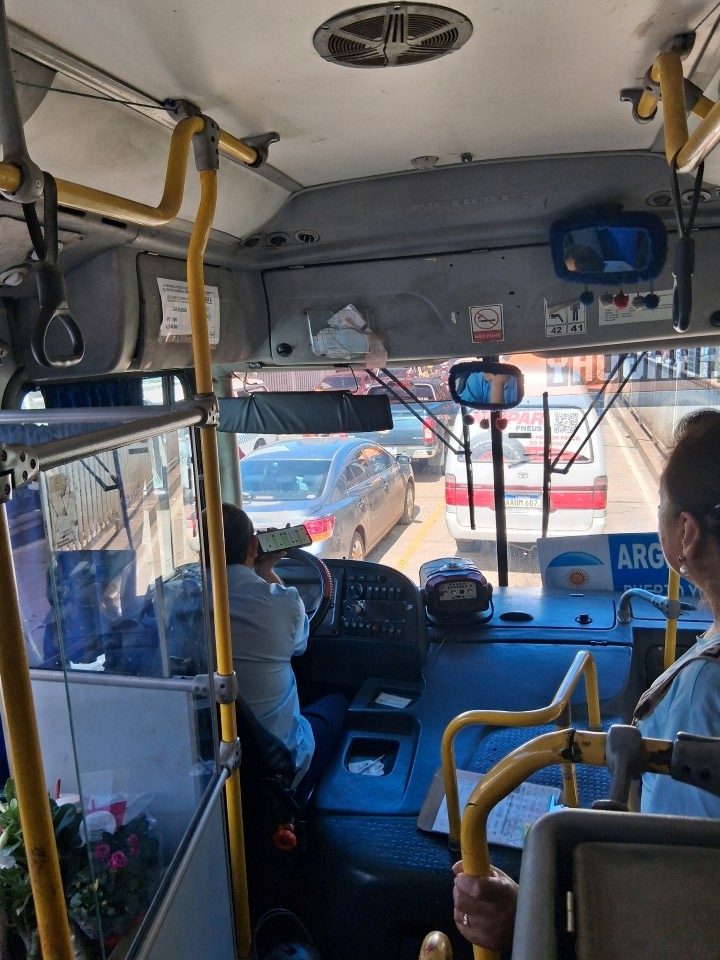 In the bus from Foz de Iguaçu, Brazil, to Ciudad del Este bus terminal, Paraguay