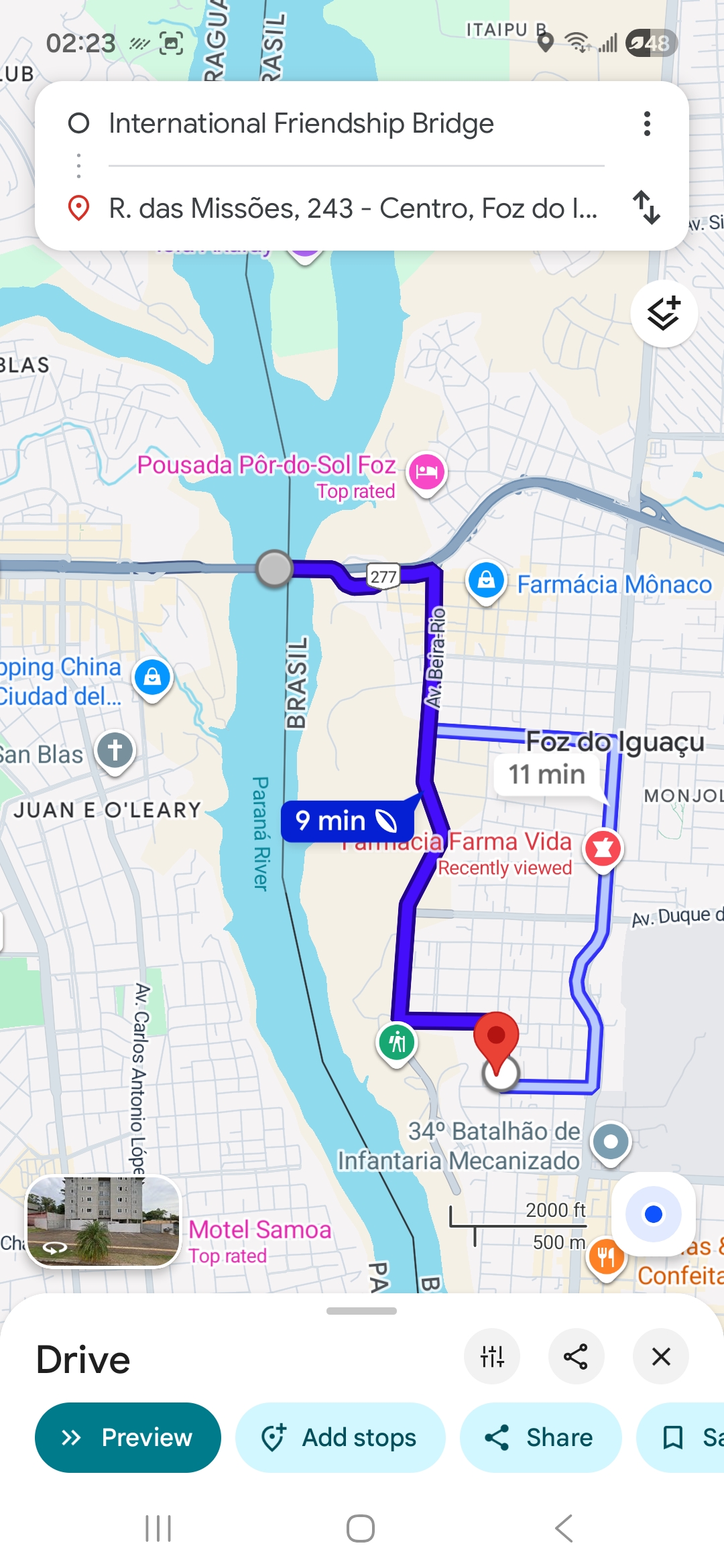 The trip from my Airbnb in Foz do Iguaçu, Brazil, to the Brazilian immigration