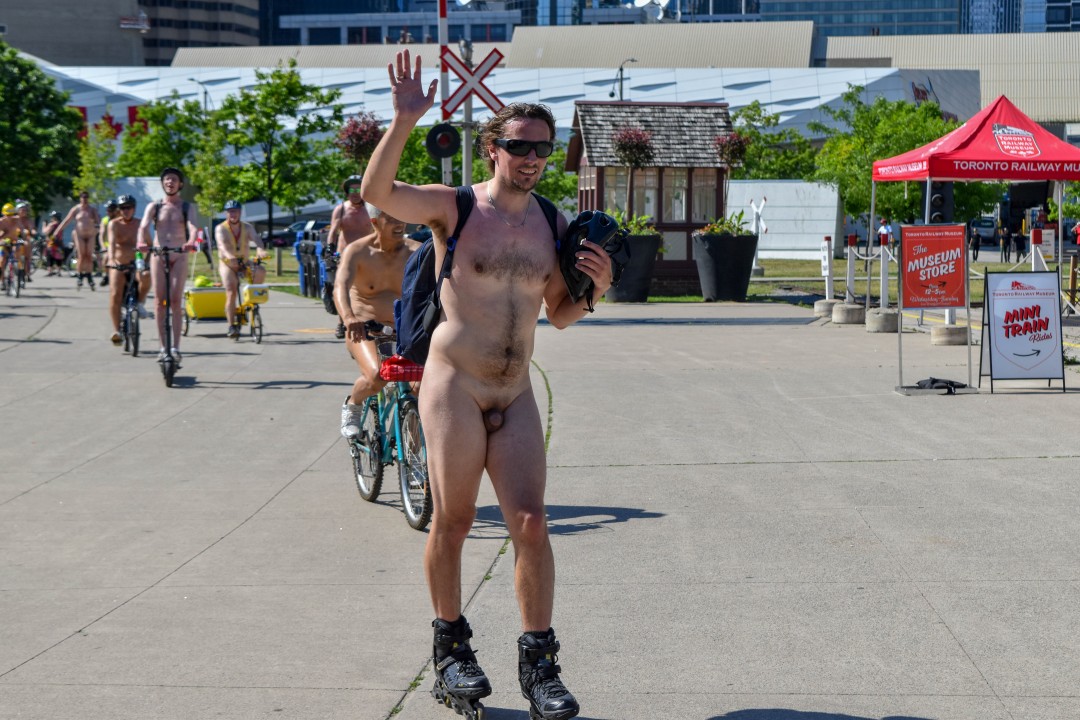 Naked bike ride, 255 Bremner Blvd, Toronto, ON