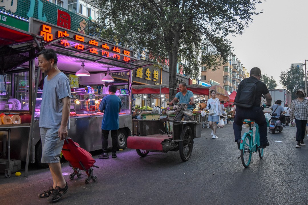 Daytime market on 南二经街 (Nán’èr Jīng Jiē), Shenhe District, Shenyang, Liaoning, China.