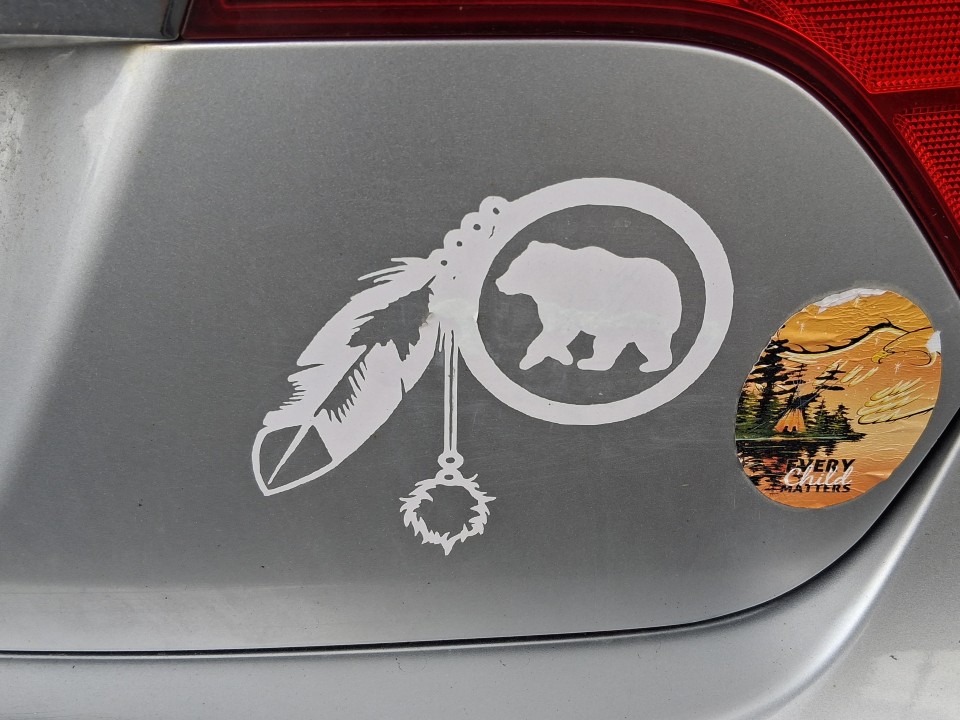 Indigenous decals on a car at the Akwesasne International Powwow — Sept. 13, 2026, Lamoureux Park, Cornwall, Ontario, Canada
