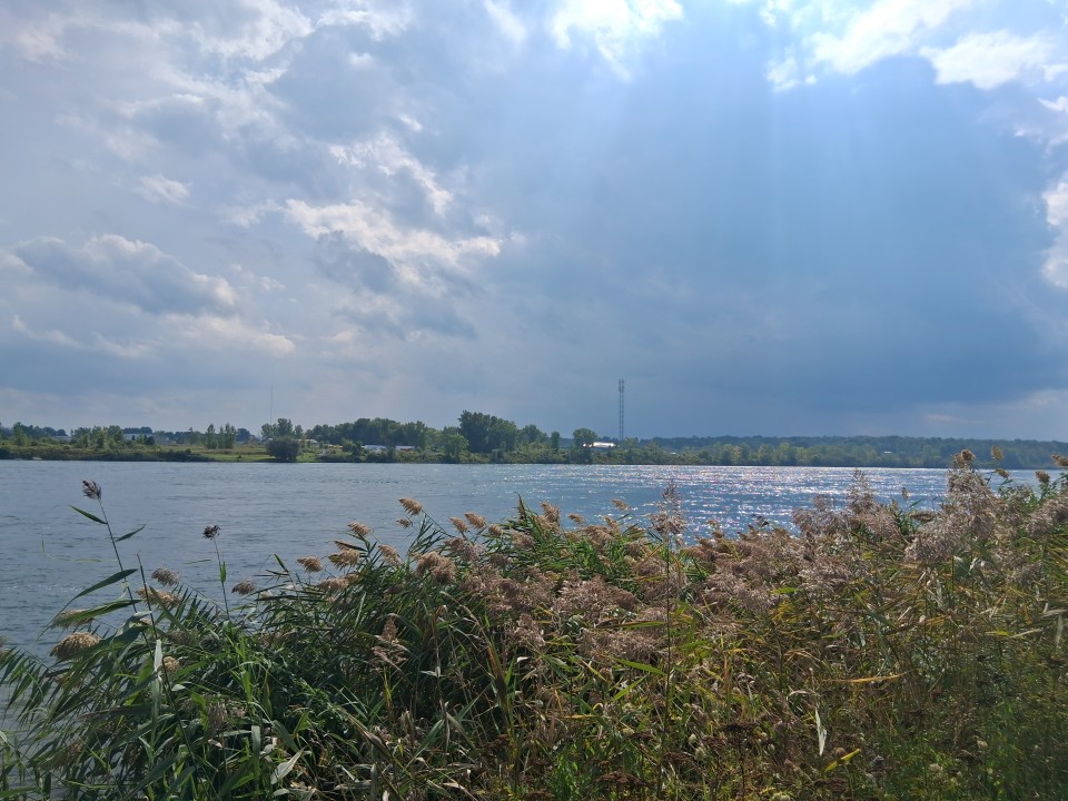 Looking across the St. Lawrence River toward Akwesasne — Sept. 13, 2026, Lamoureux Park, Cornwall, Ontario, Canada