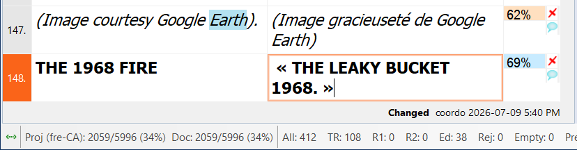 “THE 1968 FIRE” → “THE LEAKY BUCKET 1968.” Wrong meaning, wrong words, still English. Quite a performance.