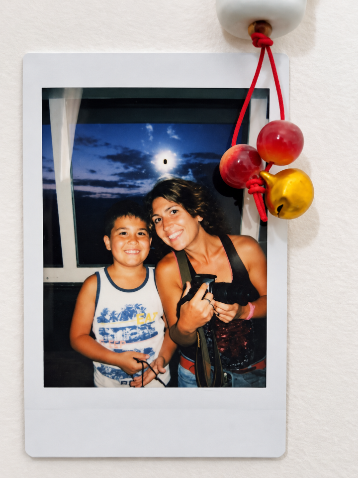 A Polaroid of Mark and me at the top of the Eiffel Tower during the pandemic in 2021, taken by a Chinese tourist.