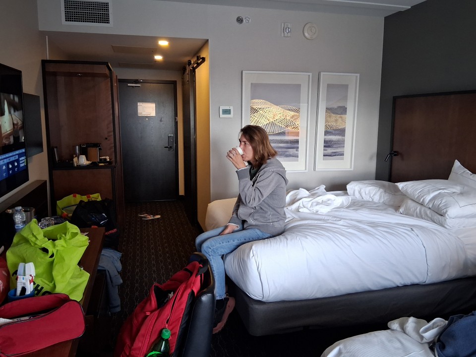 Much-needed morning coffee at the DoubleTree by Hilton Montreal Airport — Oct. 4, 2026, Montreal, Quebec, Canada
