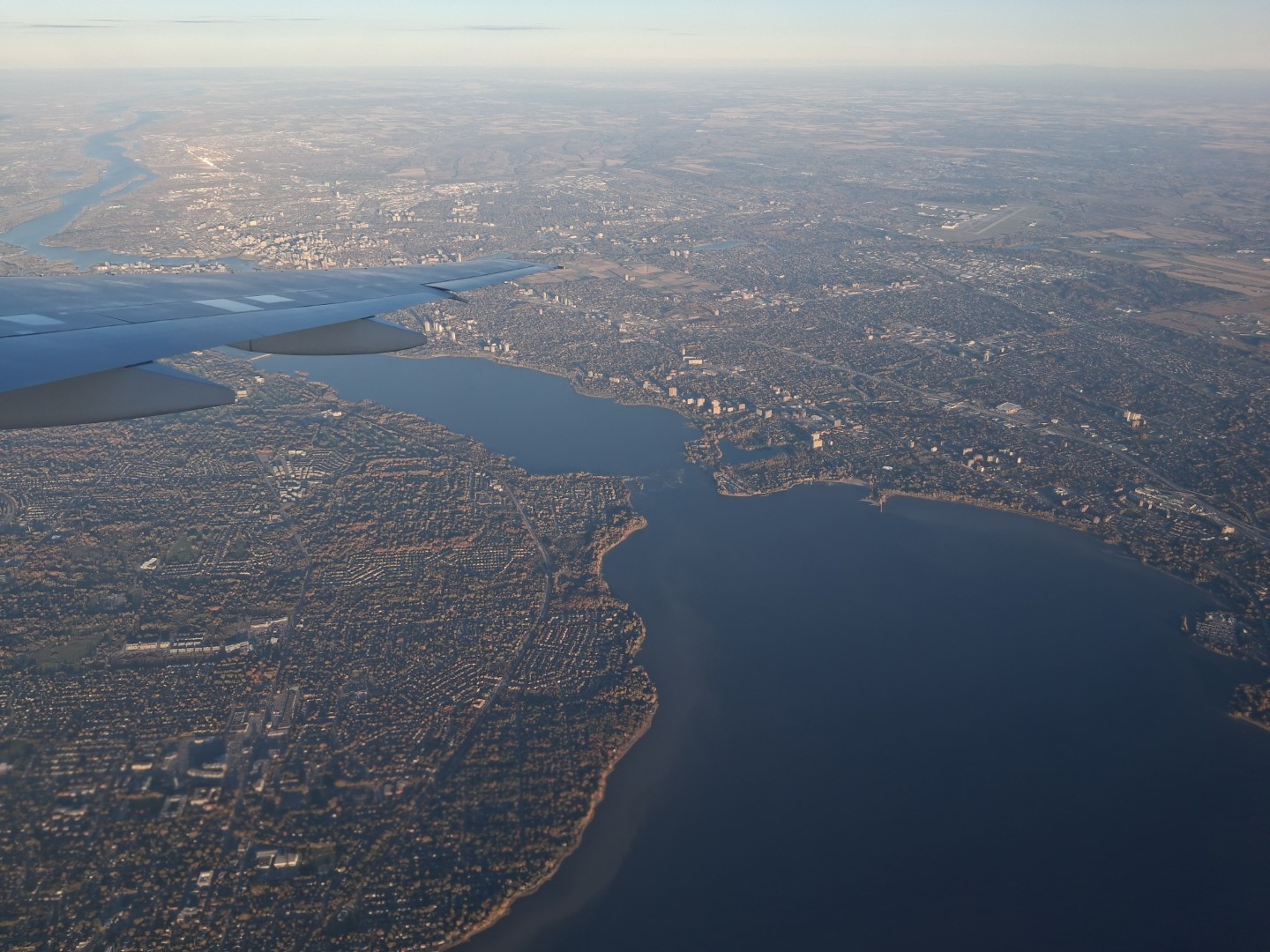 Aerial view of Lac Deschênes and the surrounding neighbourhoods — Oct. 17, 2026, Ottawa, Ontario, Canada