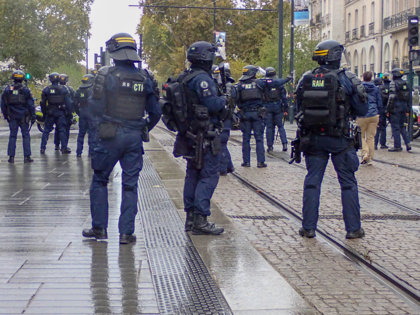 Riot police during the protest — Oct. 24, 2026, Nantes, Pays de la Loire, France