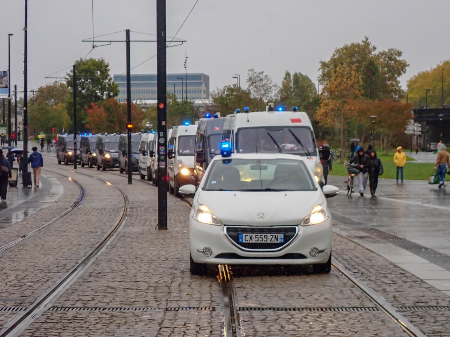 Riot police during the protest — Oct. 24, 2026, Nantes, Pays de la Loire, France